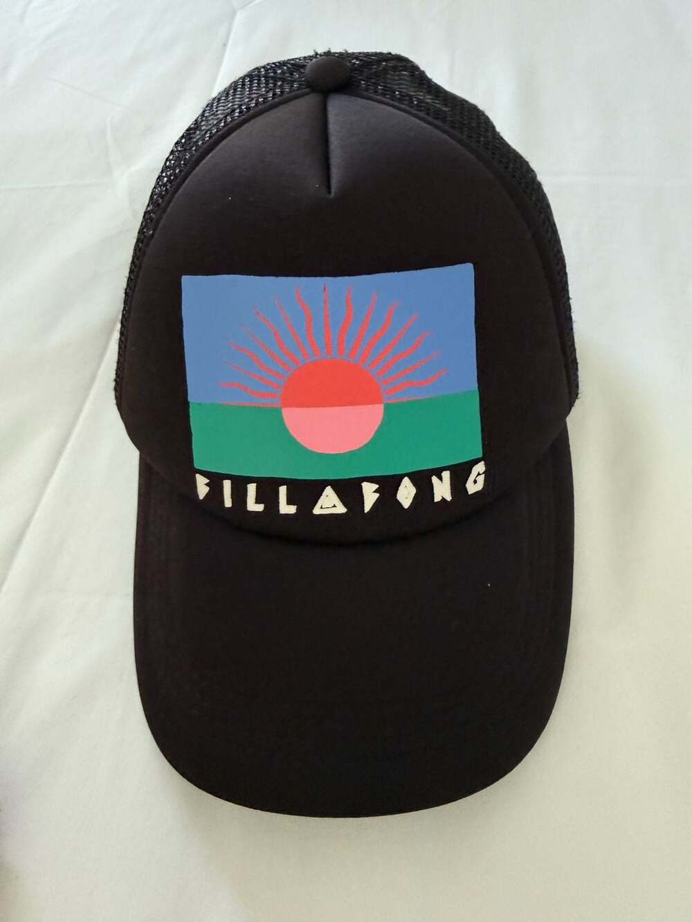 Billabong Black Mesh Back Trucker Hat with Sun Graphic